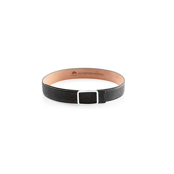 CINTURA IN BISONTE NERO CON FIBBIA REVERSIBILE PLACCATA ARGENTO